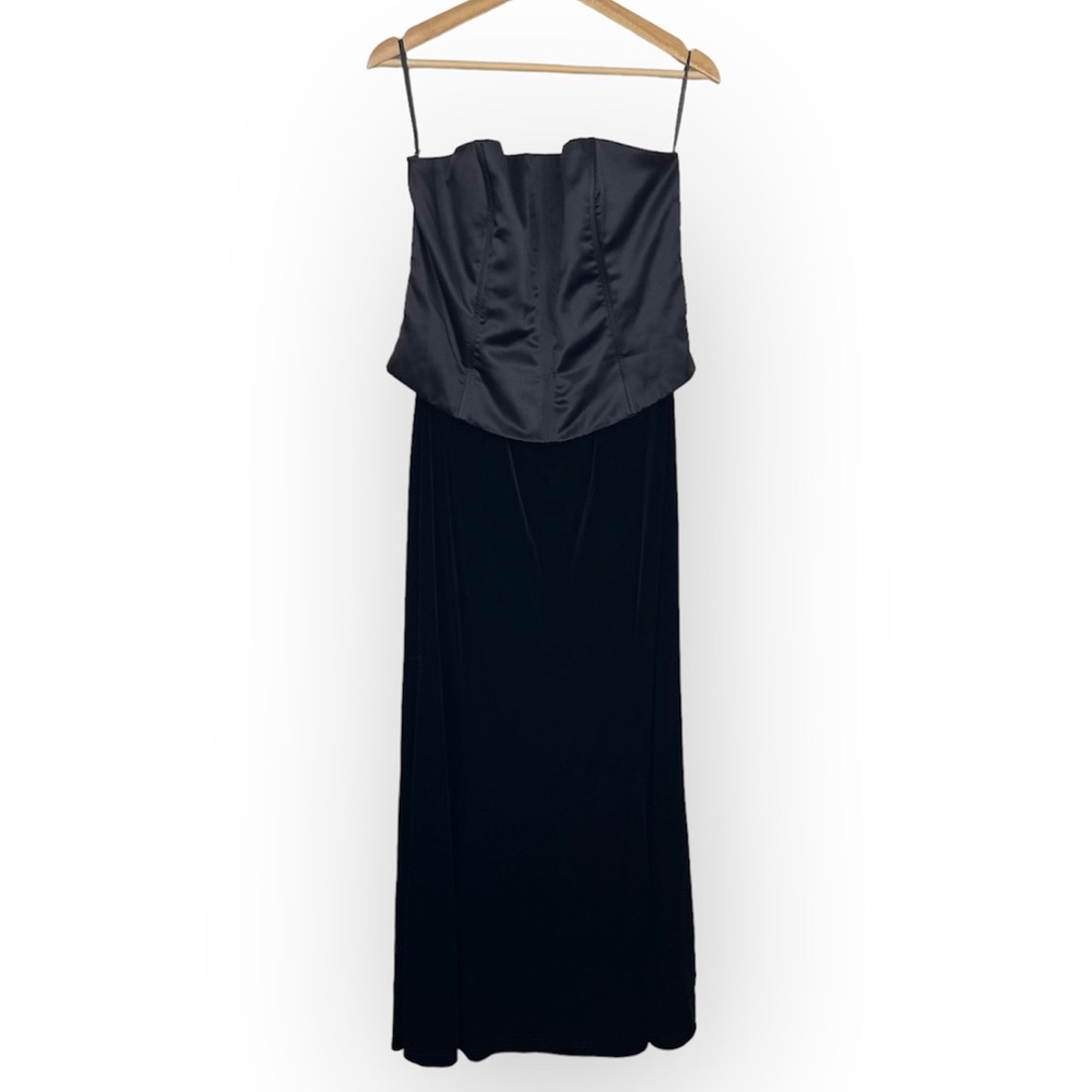 Vtg Gunne Sax Jessica M Black Velvet Satin Corset Top Strapless Maxi Dress Sz 13